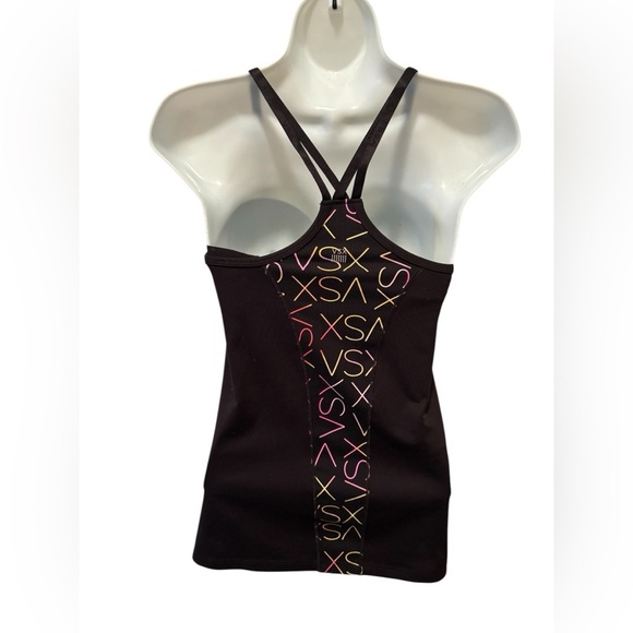 VSX Victoria’s Secret Black Strappy Tank Top SZ S Black Logo Printed Shelf Bra - Picture 1 of 7
